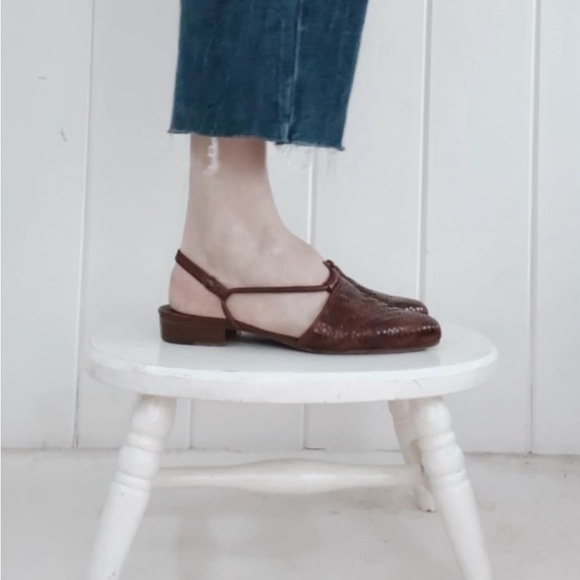 Enzo Angiolini Woven Leather Slingback Flats Dark Brown Casual Minimal Neutral - Picture 2 of 16